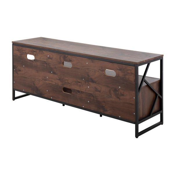 Folia Contemporary Walnut Wood and Black Steel TV Stand 5