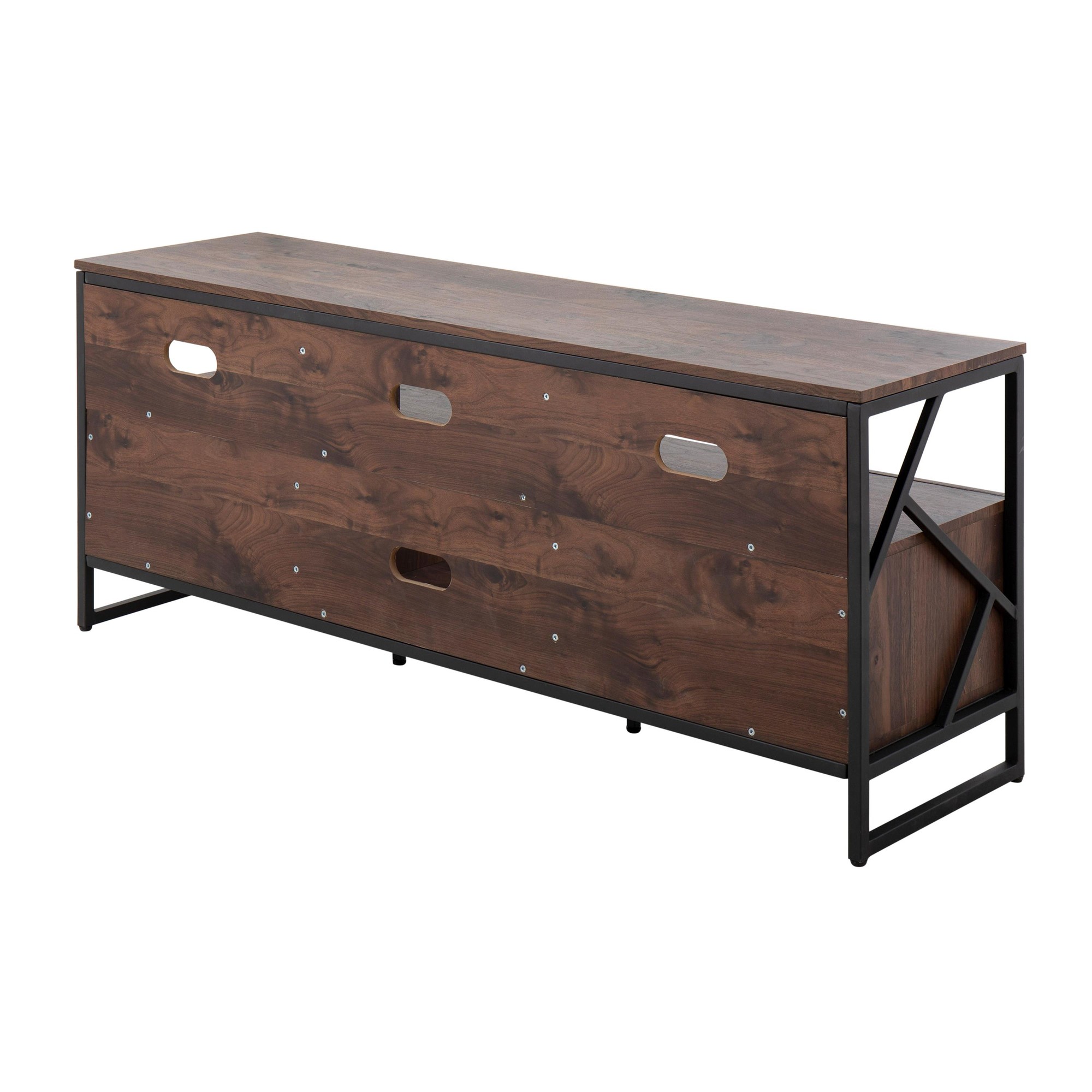 Folia Contemporary Walnut Wood and Black Steel TV Stand 5 Folia Contemporary Walnut Wood and Black Steel TV Stand - Image 5