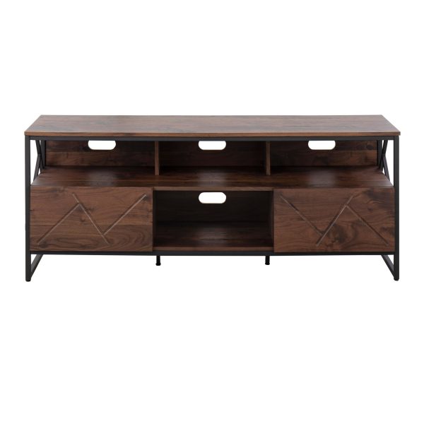 Folia Contemporary Walnut Wood and Black Steel TV Stand 7