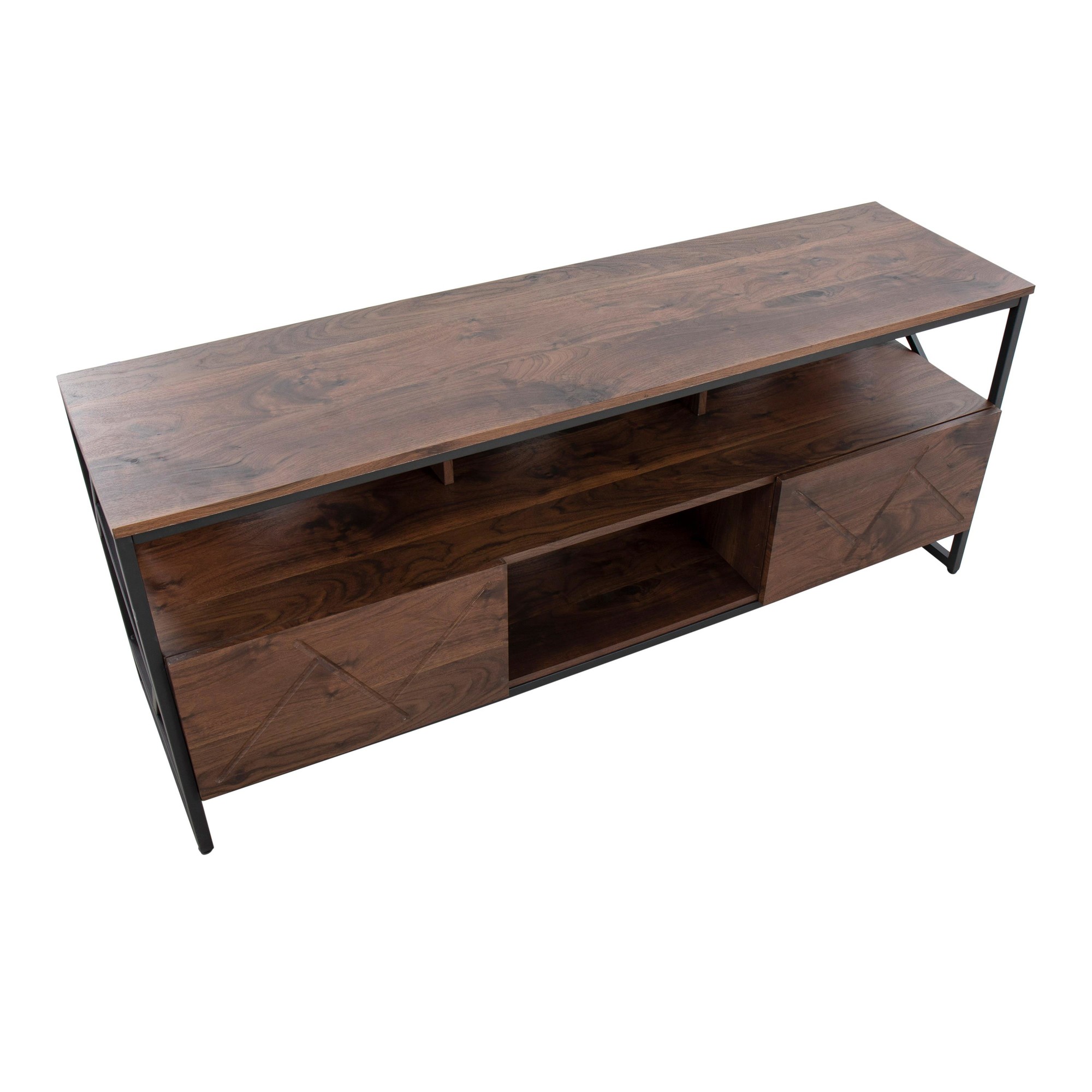 Folia Contemporary Walnut Wood and Black Steel TV Stand 8 Folia Contemporary Walnut Wood and Black Steel TV Stand - Image 8