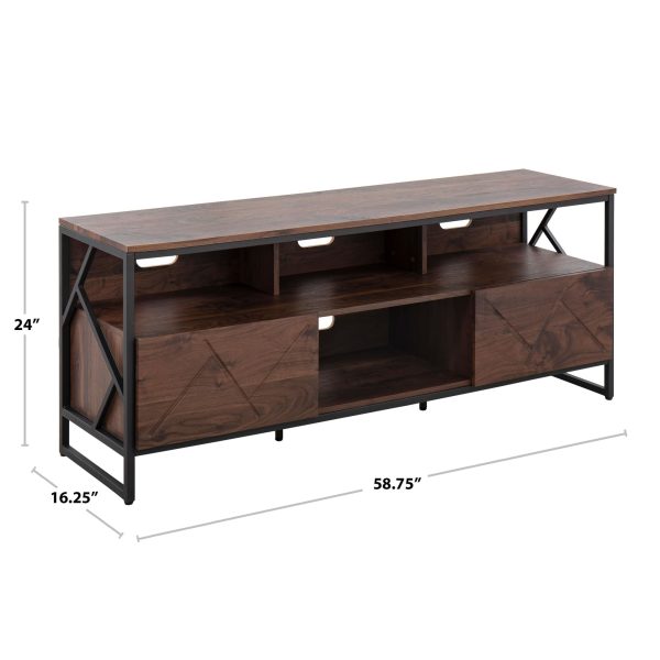Folia Contemporary Walnut Wood and Black Steel TV Stand 9