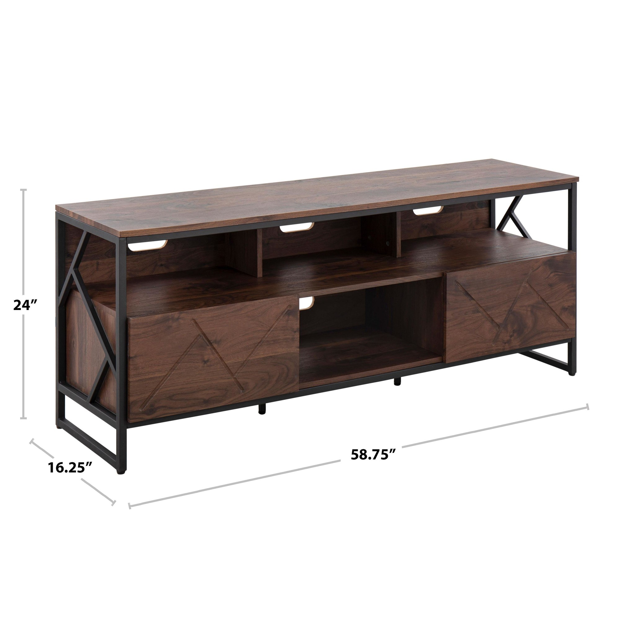 Folia Contemporary Walnut Wood and Black Steel TV Stand 9 Folia Contemporary Walnut Wood and Black Steel TV Stand - Image 9