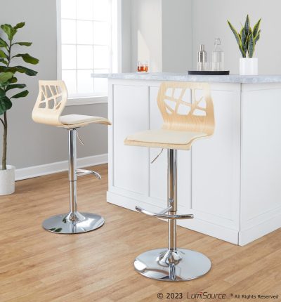 Folia Cream Faux Leather Chrome Contemporary Adjustable Barstool (Set of 2)