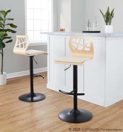 Folia Cream Faux Leather Contemporary Adjustable Swivel Barstool (Set of 2)