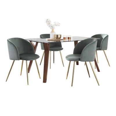 Folia-Fran Mid-Century Modern Walnut Dining Set Sage Green