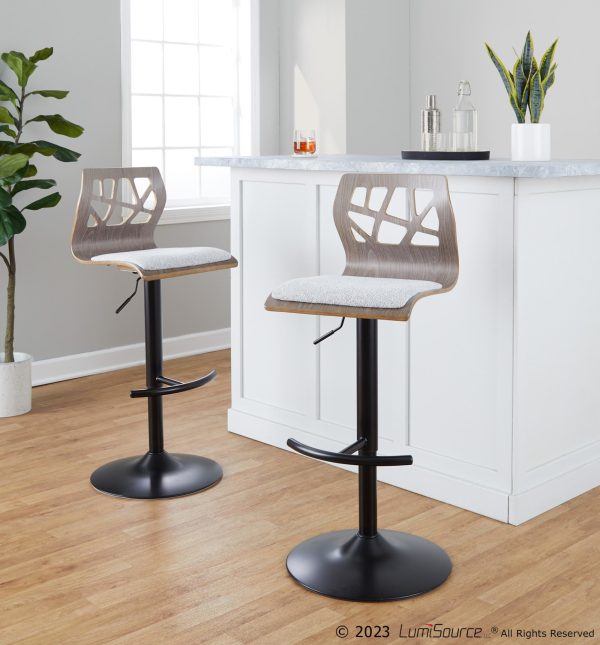 Folia Light Grey Contemporary Adjustable Swivel Barstool Set of 2 1