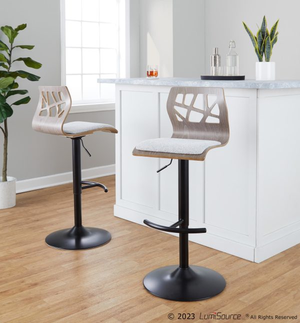 Folia Light Grey Contemporary Adjustable Swivel Barstool Set of 2