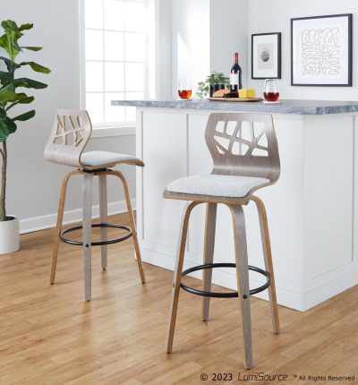 Folia Light Grey Contemporary Swivel Barstool (Set of 2)