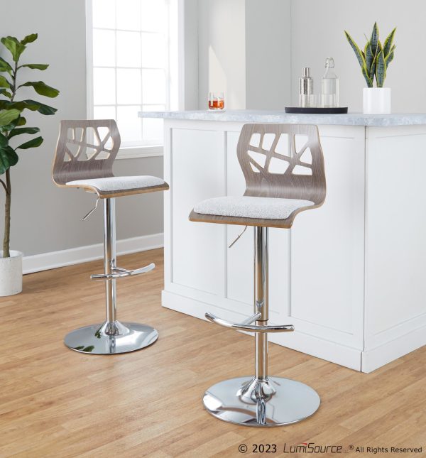 Folia Light Grey Wood Contemporary Adjustable Swivel Barstool Set of 2 1