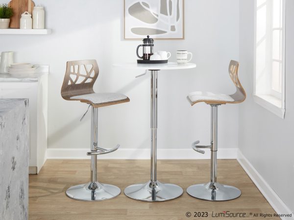 Folia Light Grey Wood Contemporary Adjustable Swivel Barstool Set of 2 3