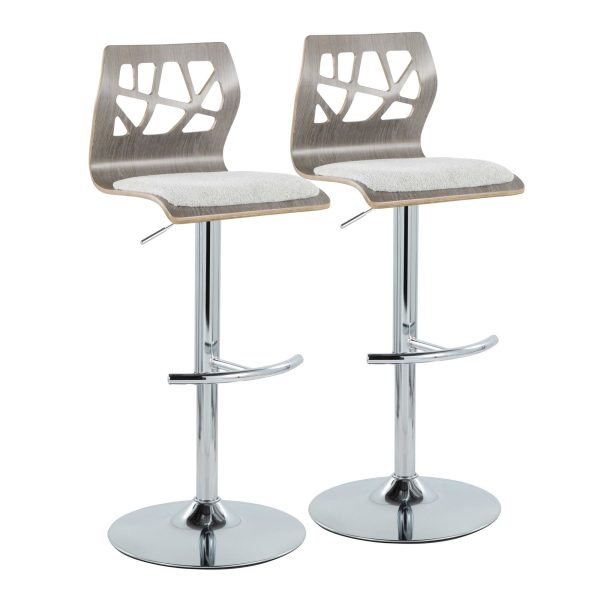 Folia Light Grey Wood Contemporary Adjustable Swivel Barstool Set of 2 4