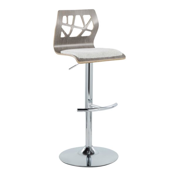 Folia Light Grey Wood Contemporary Adjustable Swivel Barstool Set of 2 5