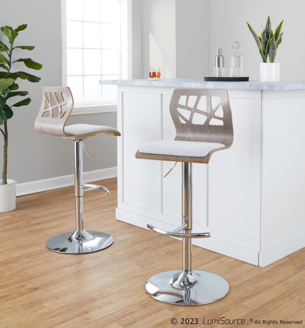 Folia Light Grey Wood Contemporary Adjustable Swivel Barstool Set of 2