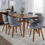 Folia Mid-Century Dining Set Walnut Glass Grey (7 Piece) 7 Folia Mid-Century Dining Set Walnut Glass Grey (7 Piece)