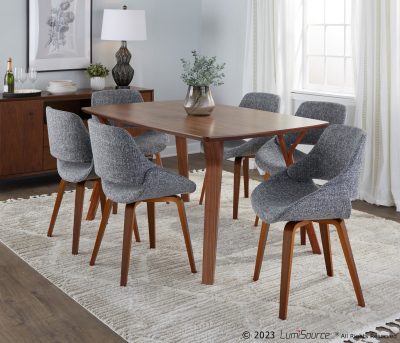 Folia Mid-Century Dining Set Walnut Glass Grey (7 Piece)