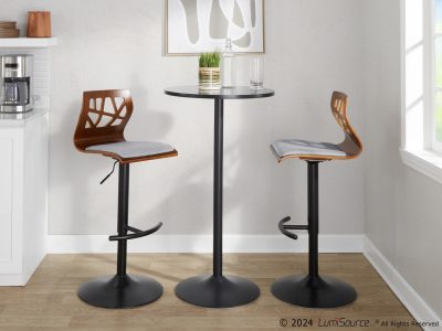 Folia Mid-Century Modern Adjustable Swivel Barstool Black Walnut Grey (Set of 2)