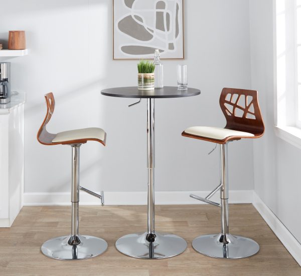 Folia Mid Century Modern Adjustable Swivel Barstool Chrome Walnut Cream 1