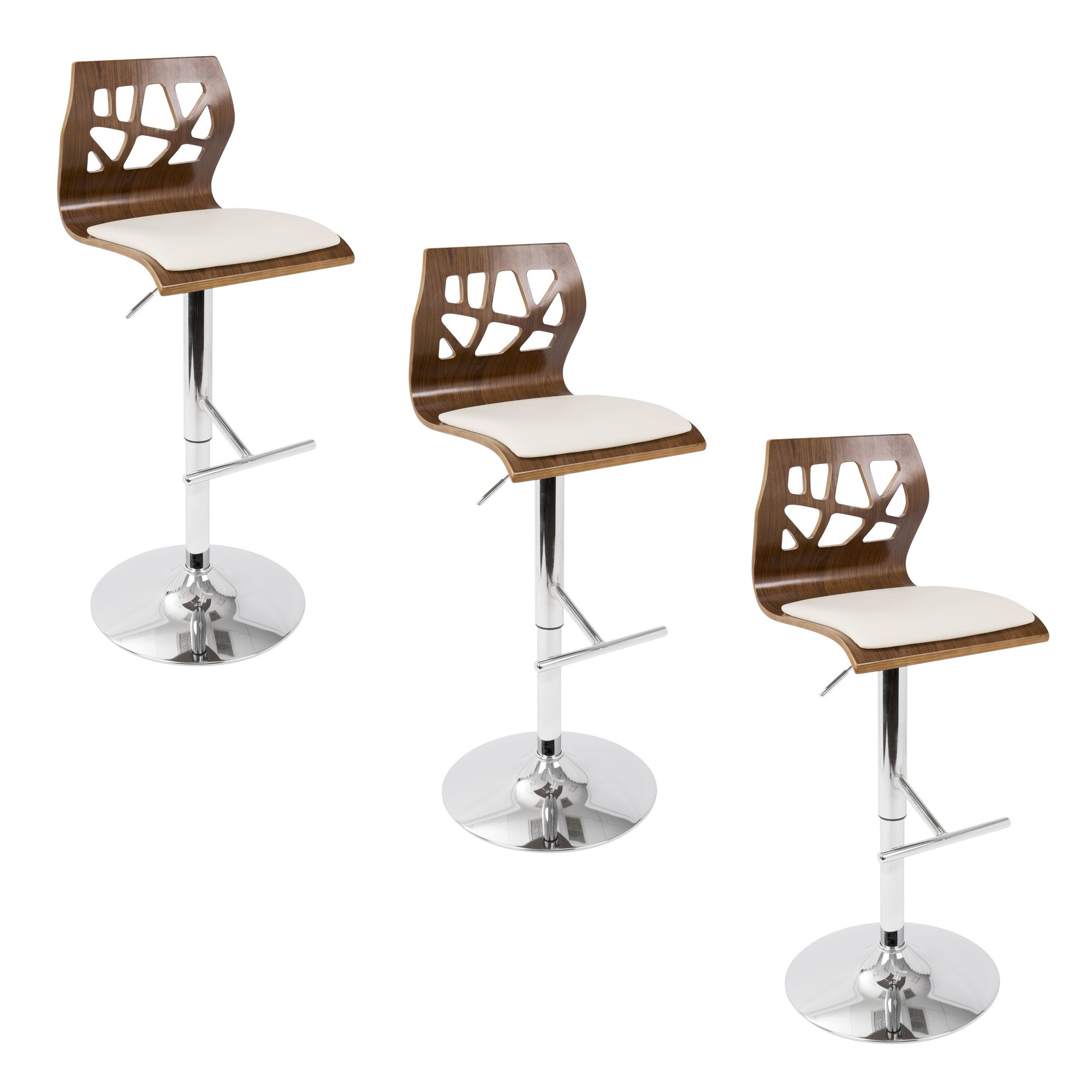 Folia Mid-Century Modern Chrome and Walnut Barstool (Set of 3) 3 Folia Mid-Century Modern Chrome and Walnut Barstool (Set of 3) - Image 3