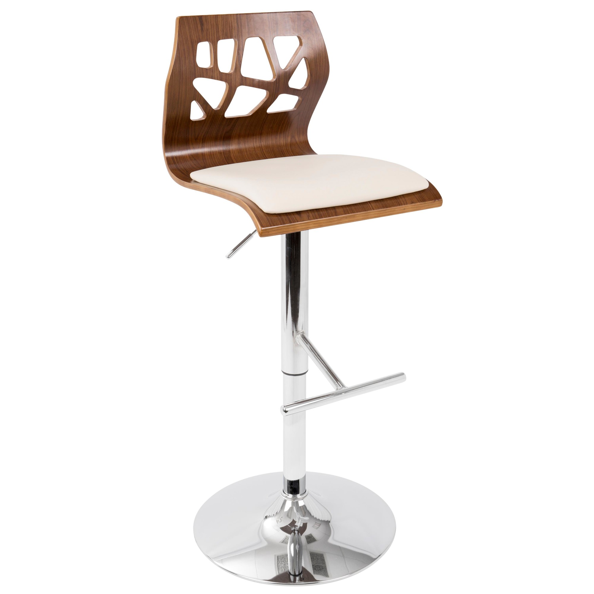 Folia Mid-Century Modern Chrome and Walnut Barstool (Set of 3) 4 Folia Mid-Century Modern Chrome and Walnut Barstool (Set of 3) - Image 4