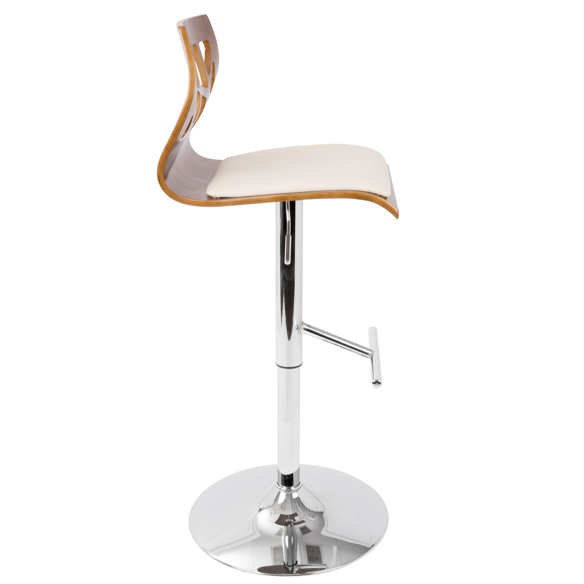 Folia Mid-Century Modern Chrome and Walnut Barstool (Set of 3) 5 Folia Mid-Century Modern Chrome and Walnut Barstool (Set of 3) - Image 5