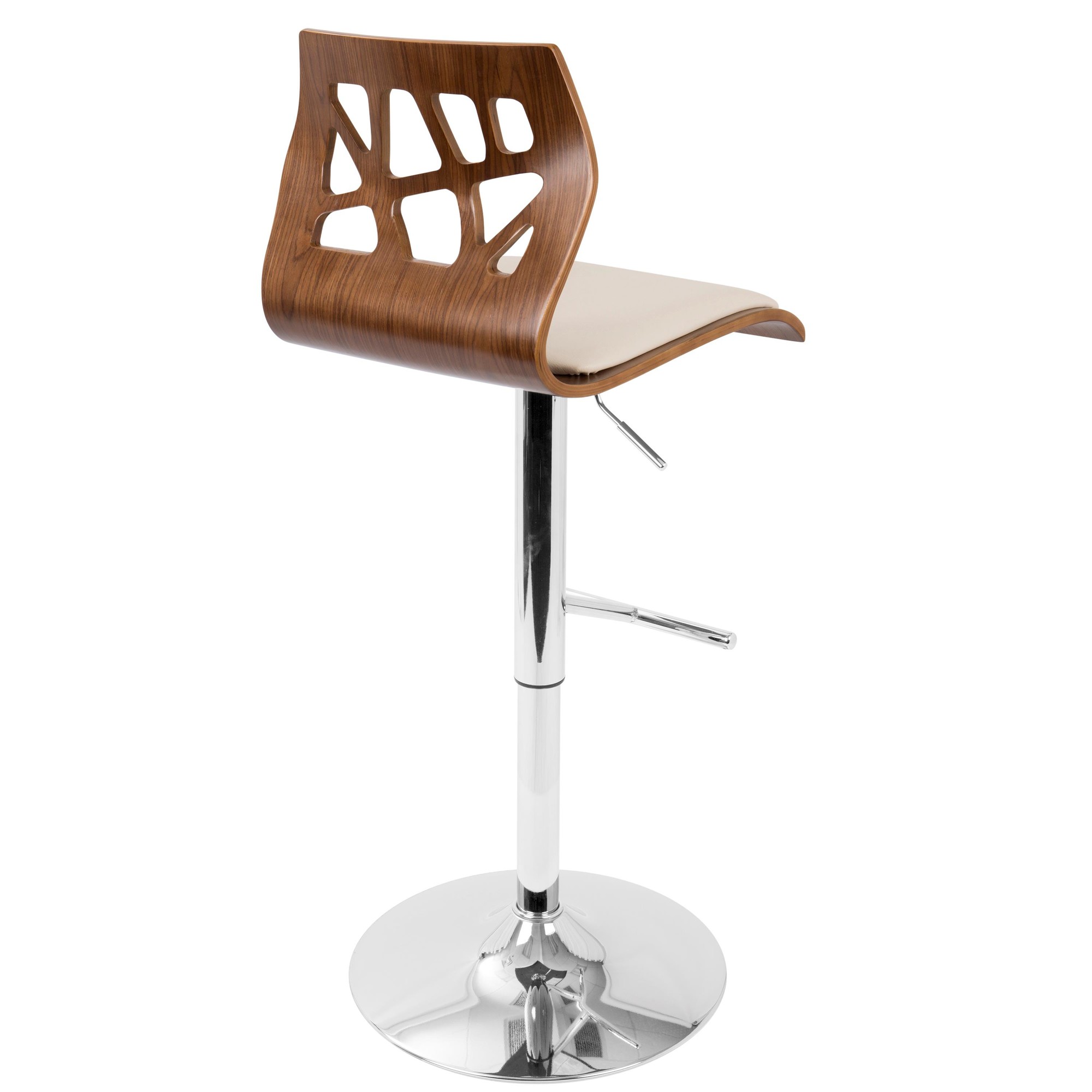Folia Mid-Century Modern Chrome and Walnut Barstool (Set of 3) 6 Folia Mid-Century Modern Chrome and Walnut Barstool (Set of 3) - Image 6