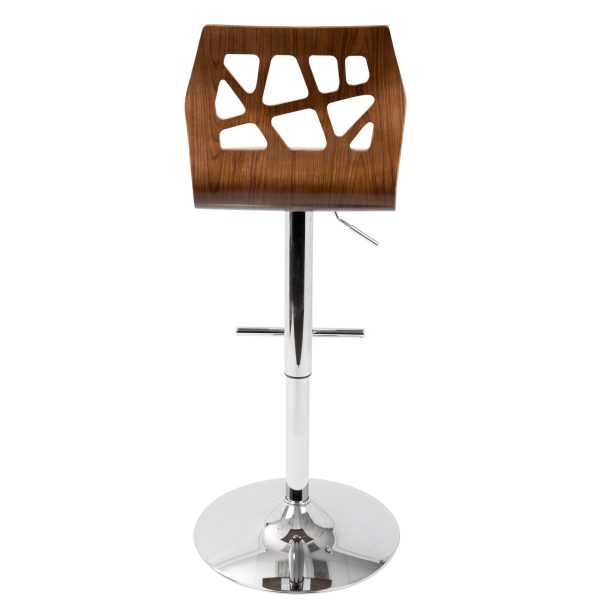 Folia Mid Century Modern Chrome and Walnut Barstool Set of 3 6