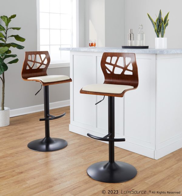 Folia Mid Century Modern Cream Faux Leather Swivel Barstool Set of 2 1