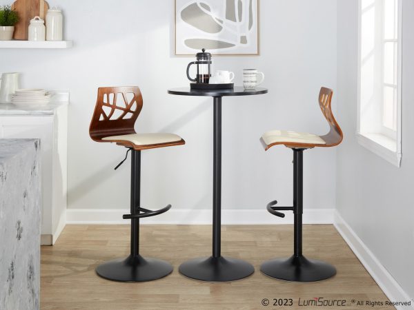 Folia Mid Century Modern Cream Faux Leather Swivel Barstool Set of 2 3
