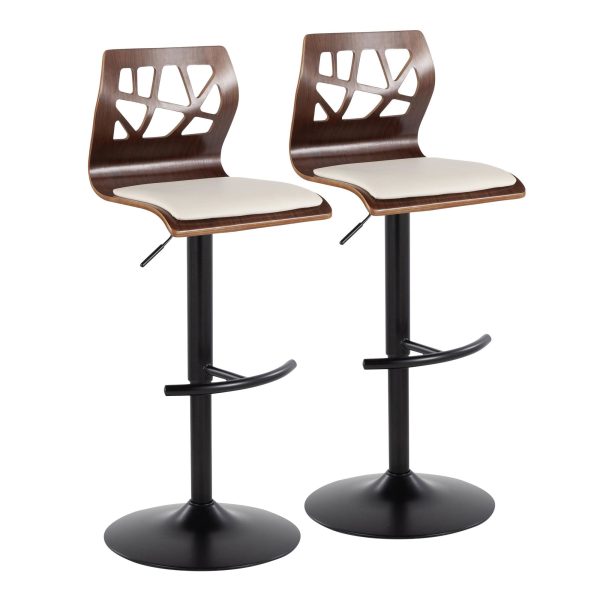 Folia Mid Century Modern Cream Faux Leather Swivel Barstool Set of 2 4