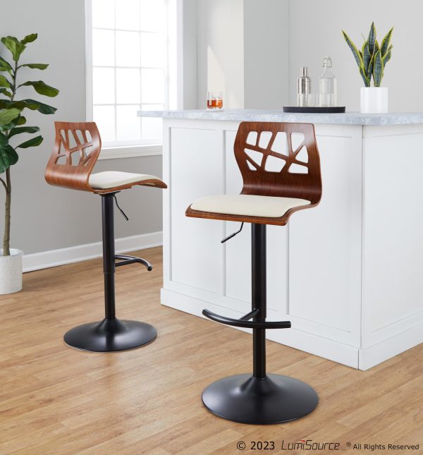Folia Mid Century Modern Cream Faux Leather Swivel Barstool Set of 2