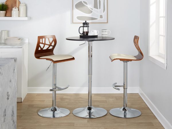 Folia Mid Century Modern Cream Swivel Barstool Chrome Walnut Set of 2 2