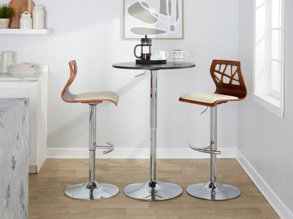 Folia Mid Century Modern Cream Swivel Barstool Chrome Walnut Set of 2 3