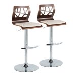 Folia Mid-Century Modern Cream Swivel Barstool Chrome Walnut (Set of 2) 18 Folia Mid-Century Modern Cream Swivel Barstool Chrome Walnut (Set of 2)