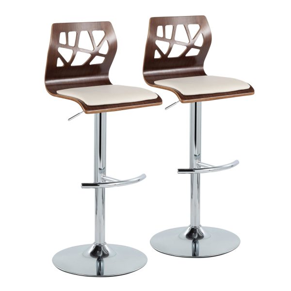 Folia Mid Century Modern Cream Swivel Barstool Chrome Walnut Set of 2 4