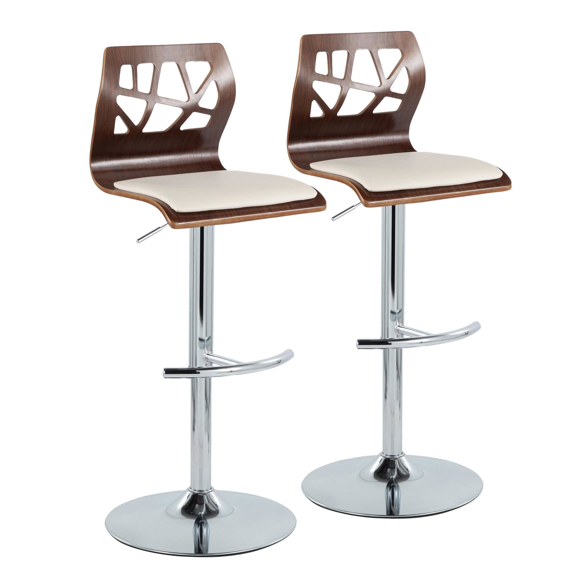 Folia Mid-Century Modern Cream Swivel Barstool Chrome Walnut (Set of 2) 5 Folia Mid-Century Modern Cream Swivel Barstool Chrome Walnut (Set of 2) - Image 5