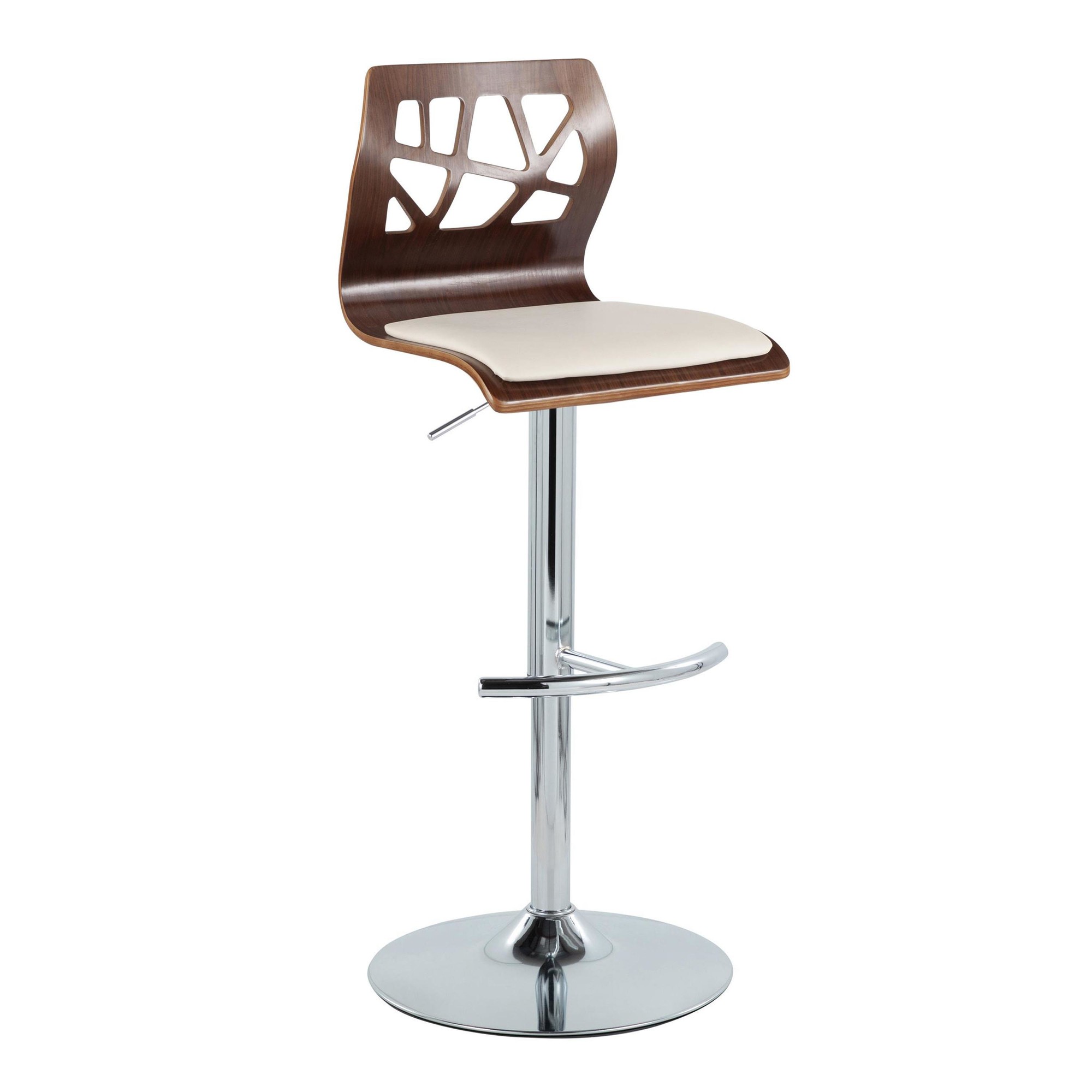 Folia Mid-Century Modern Cream Swivel Barstool Chrome Walnut (Set of 2) 6 Folia Mid-Century Modern Cream Swivel Barstool Chrome Walnut (Set of 2) - Image 6