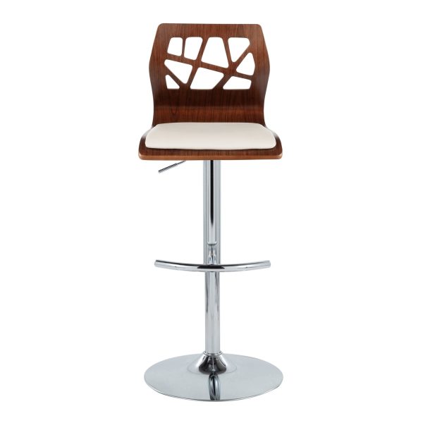 Folia Mid Century Modern Cream Swivel Barstool Chrome Walnut Set of 2 9