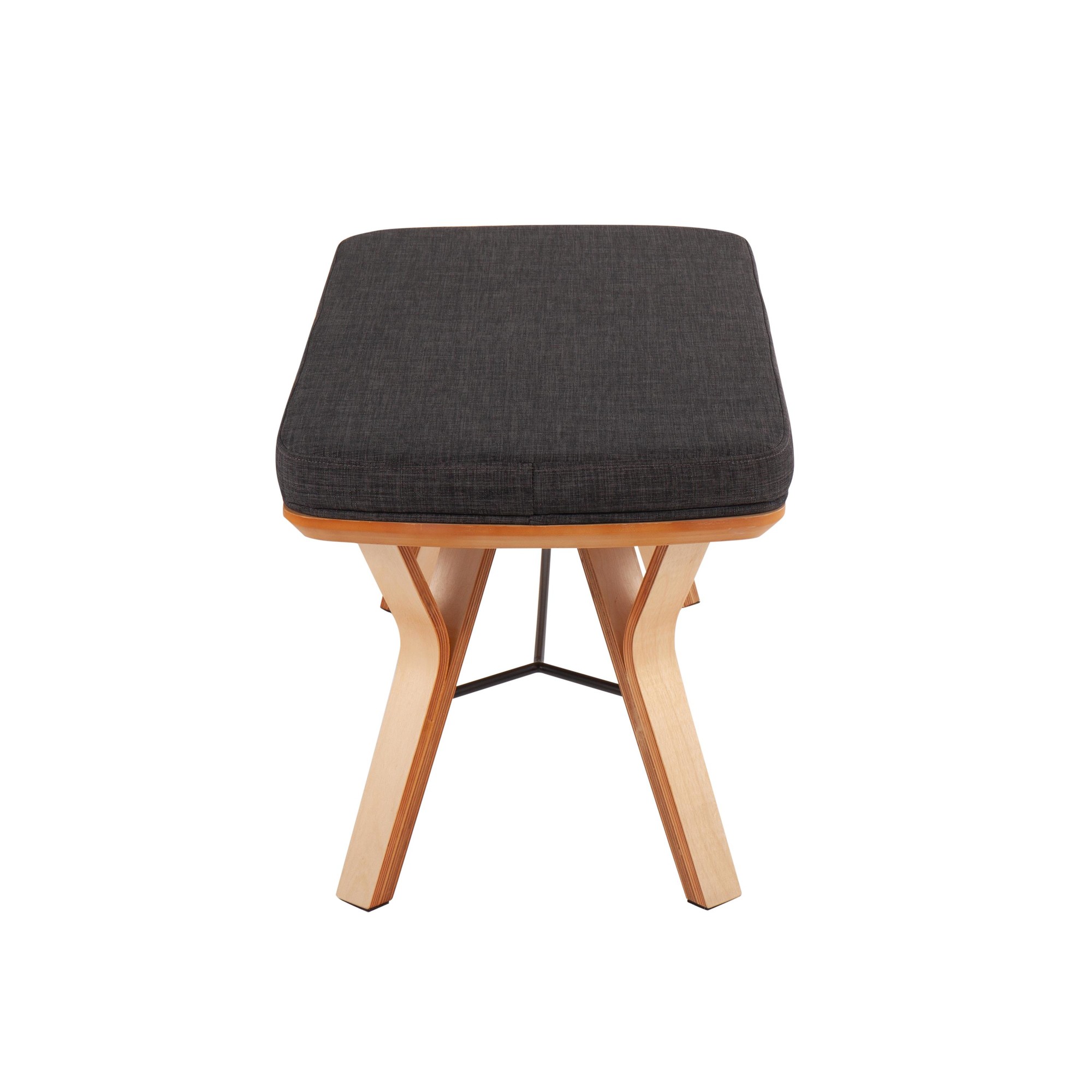 Folia Mid-Century Modern Natural Wood Charcoal Fabric Bench 2 Folia Mid-Century Modern Natural Wood Charcoal Fabric Bench - Image 2