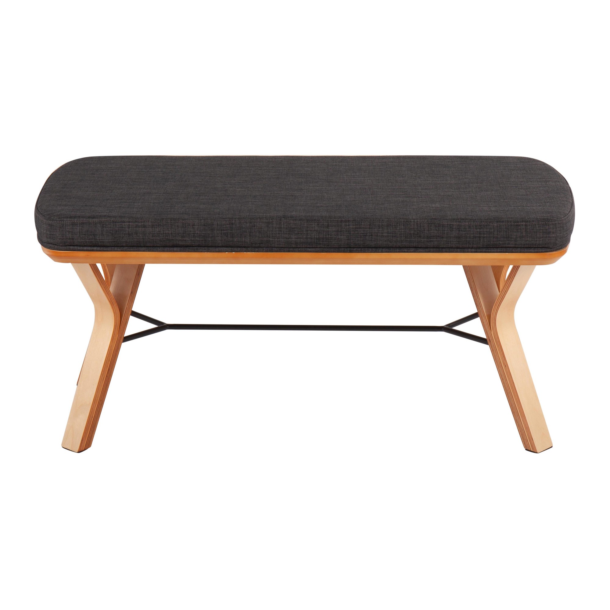 Folia Mid-Century Modern Natural Wood Charcoal Fabric Bench 4 Folia Mid-Century Modern Natural Wood Charcoal Fabric Bench - Image 4