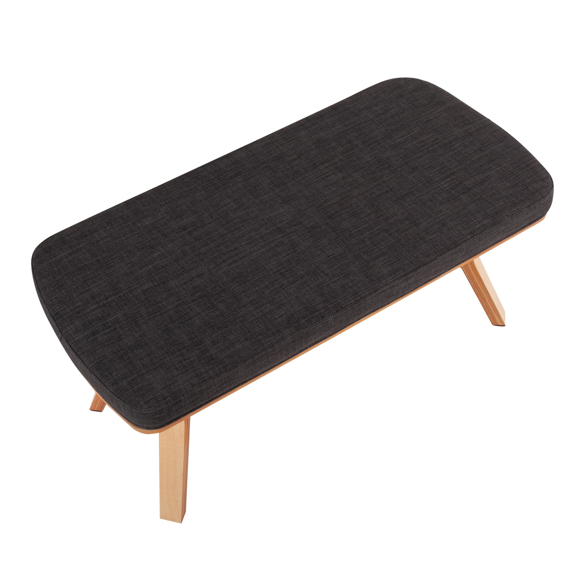 Folia Mid-Century Modern Natural Wood Charcoal Fabric Bench 5 Folia Mid-Century Modern Natural Wood Charcoal Fabric Bench - Image 5
