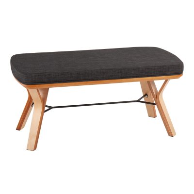 Folia Mid-Century Modern Natural Wood Charcoal Fabric Bench
