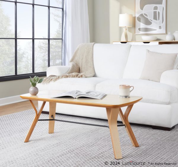 Folia Mid Century Modern Natural Wood Coffee Table