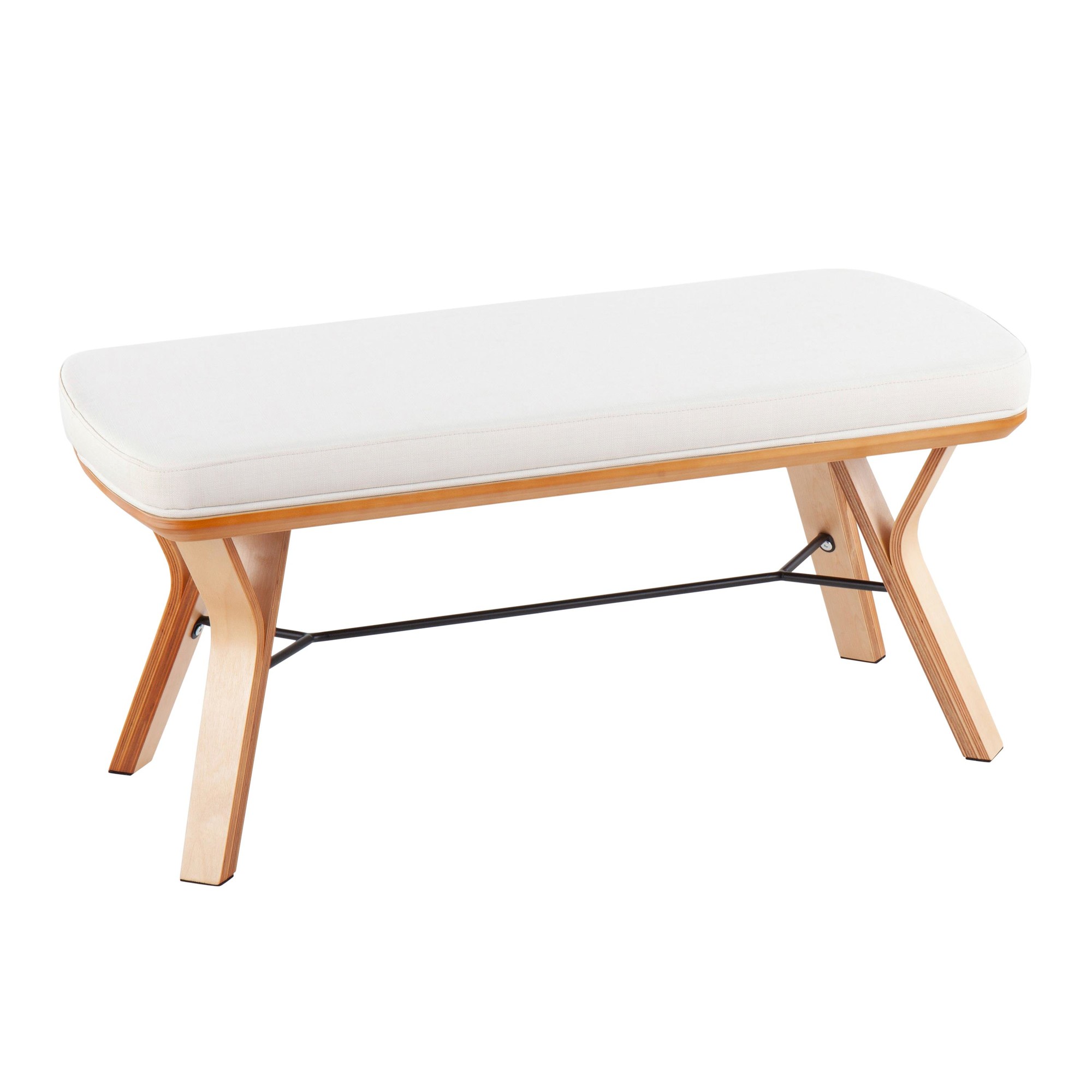 Folia Mid-Century Modern Natural Wood and Cream Fabric Bench 5 Folia Mid-Century Modern Natural Wood and Cream Fabric Bench - Image 5