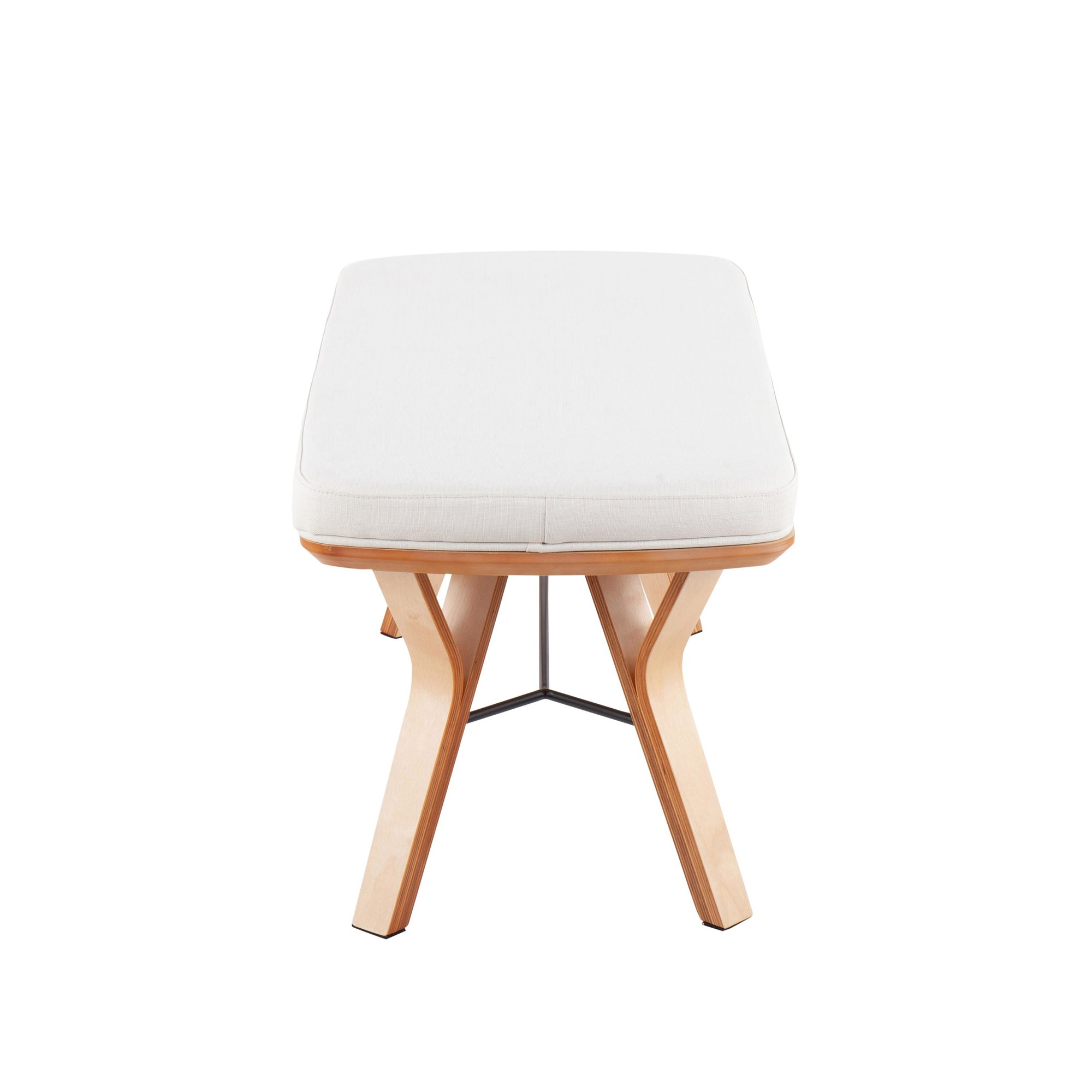 Folia Mid-Century Modern Natural Wood and Cream Fabric Bench 6 Folia Mid-Century Modern Natural Wood and Cream Fabric Bench - Image 6