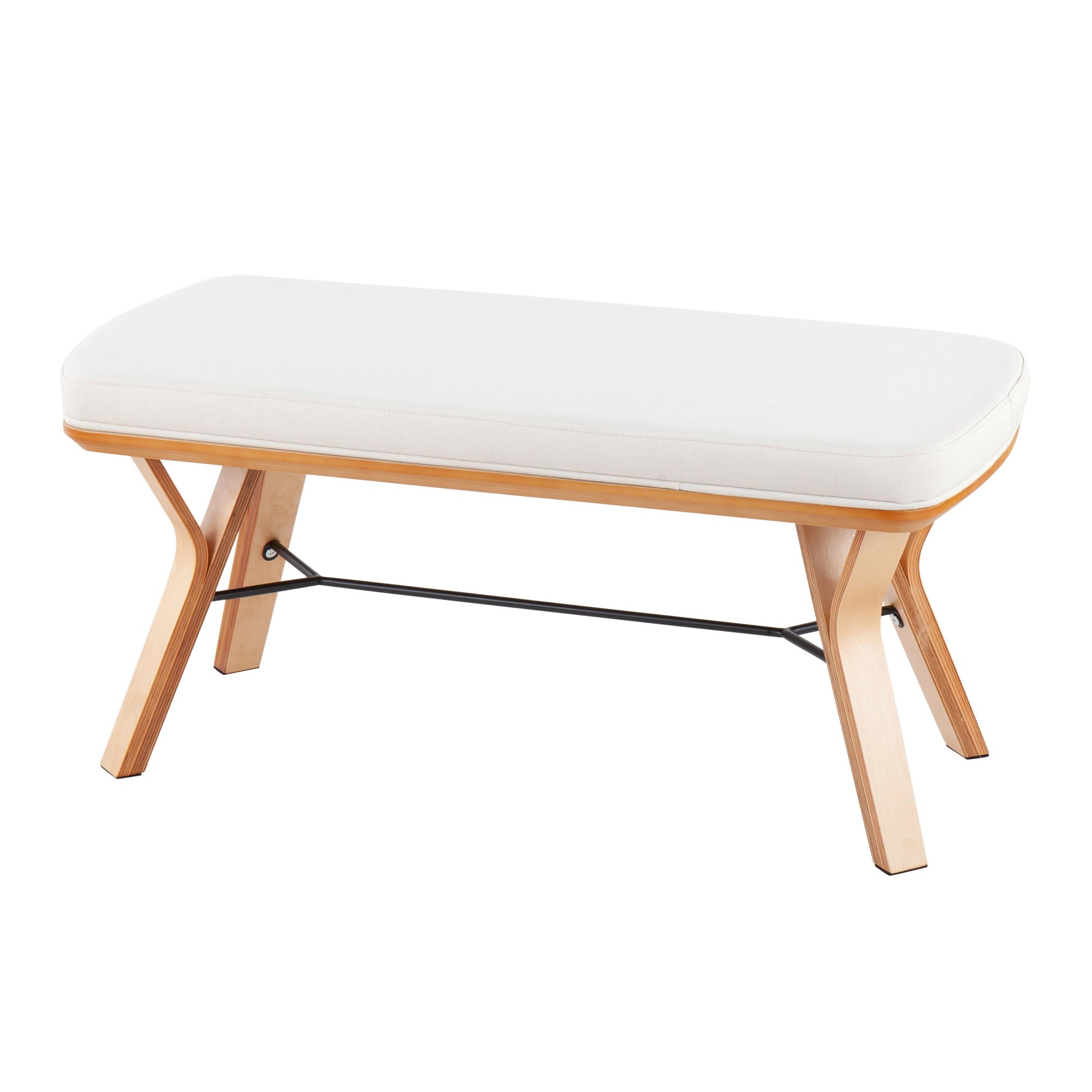 Folia Mid-Century Modern Natural Wood and Cream Fabric Bench 7 Folia Mid-Century Modern Natural Wood and Cream Fabric Bench - Image 7