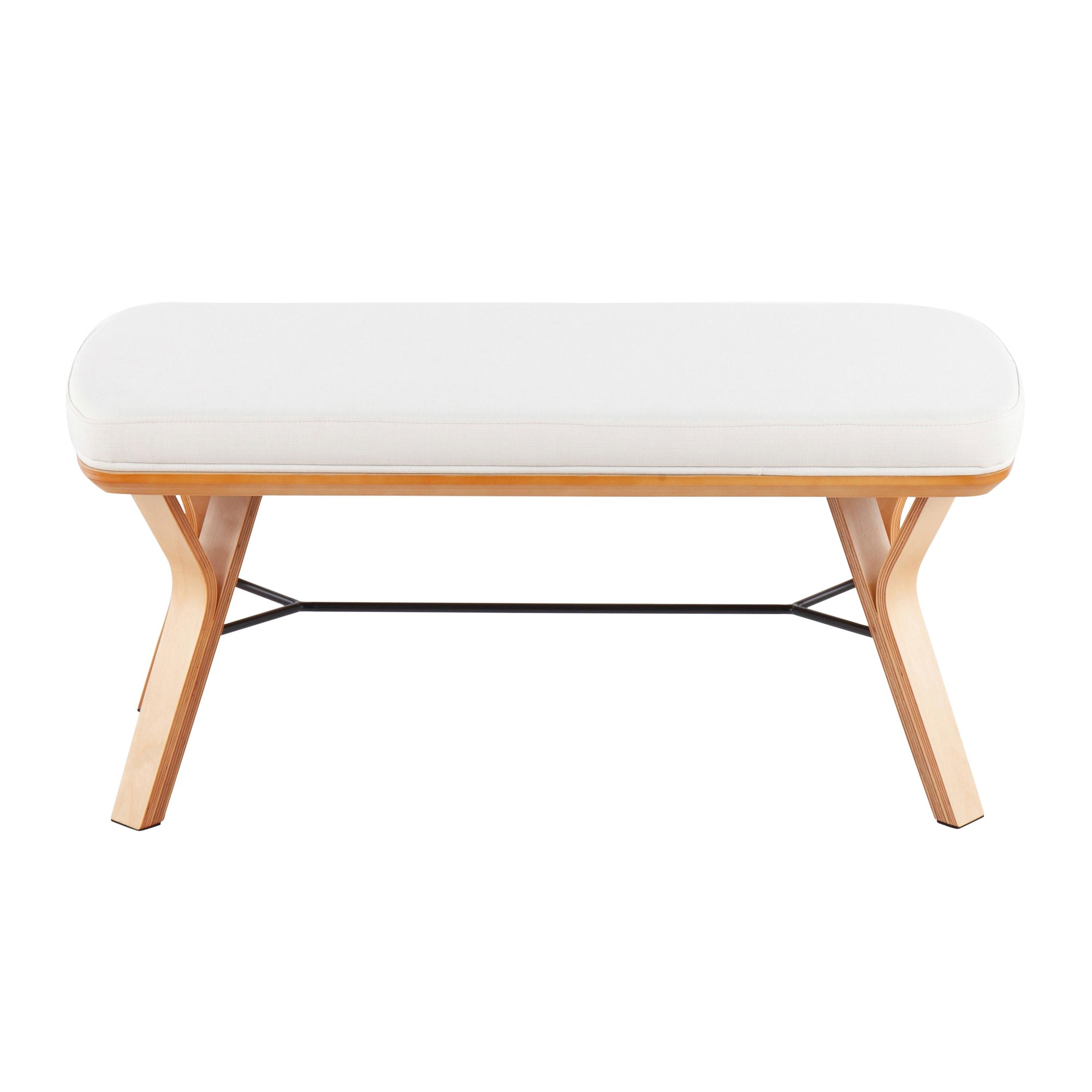 Folia Mid-Century Modern Natural Wood and Cream Fabric Bench 8 Folia Mid-Century Modern Natural Wood and Cream Fabric Bench - Image 8