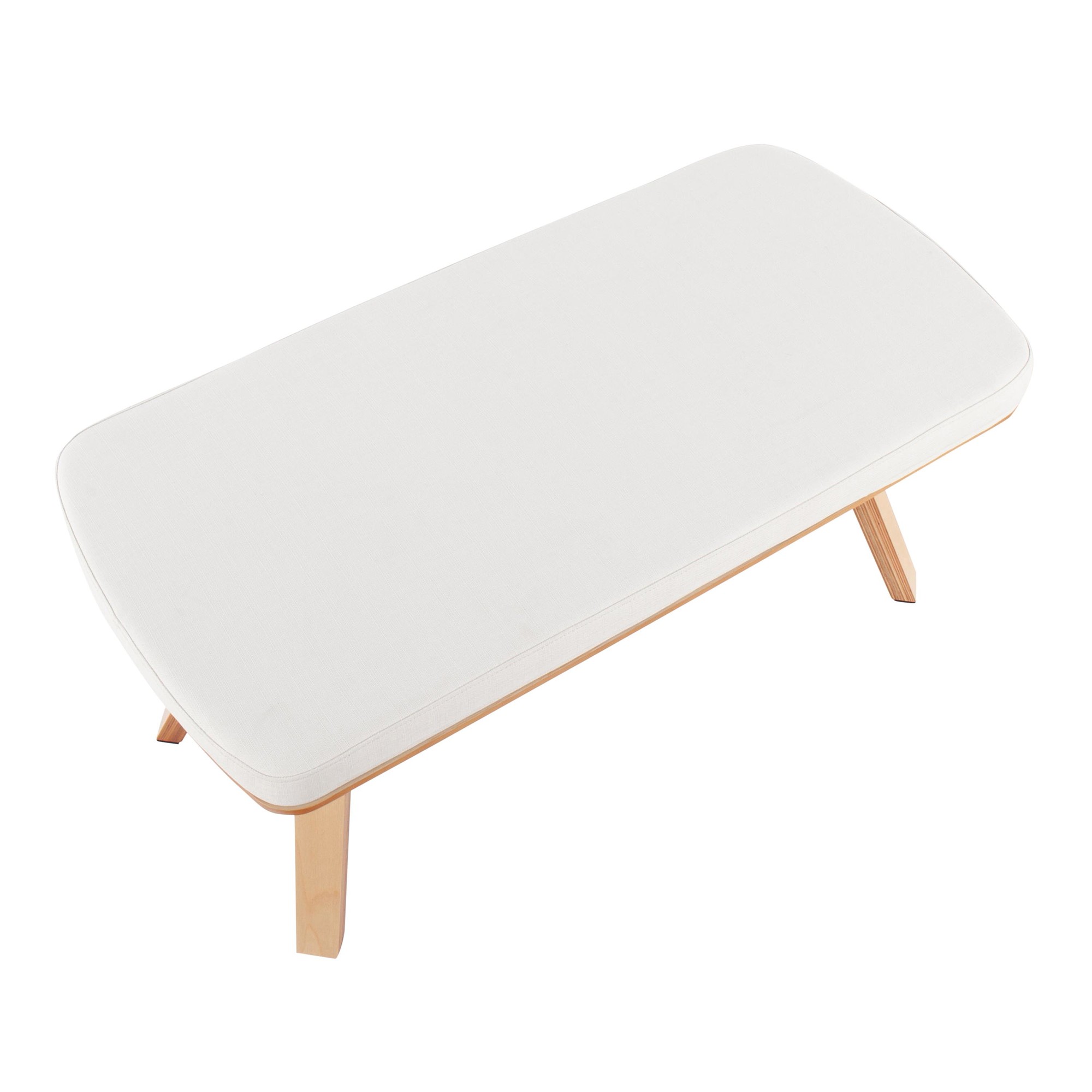 Folia Mid-Century Modern Natural Wood and Cream Fabric Bench 9 Folia Mid-Century Modern Natural Wood and Cream Fabric Bench - Image 9