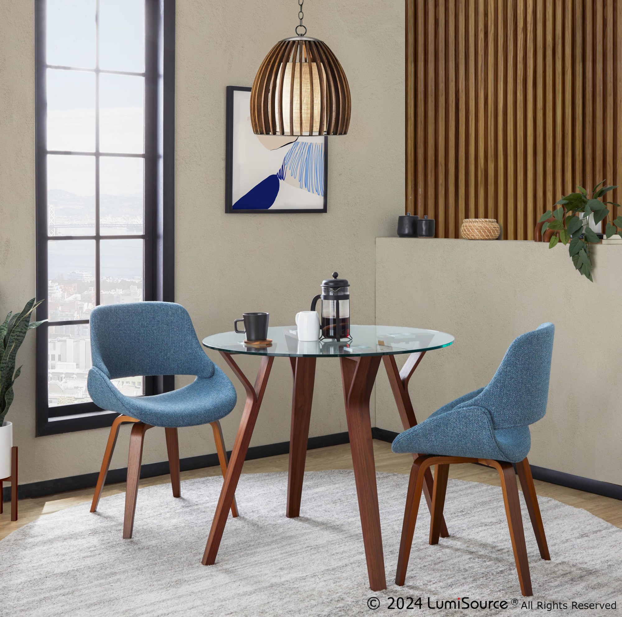 Folia Mid-Century Modern Round Walnut and Glass Dinette Table 2 Folia Mid-Century Modern Round Walnut and Glass Dinette Table - Image 2