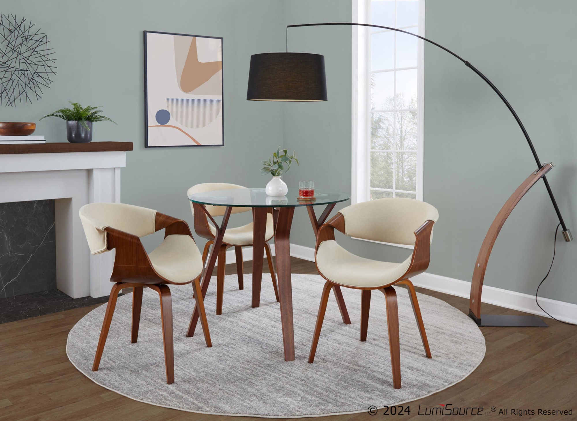 Folia Mid-Century Modern Round Walnut and Glass Dinette Table 5 Folia Mid-Century Modern Round Walnut and Glass Dinette Table - Image 5