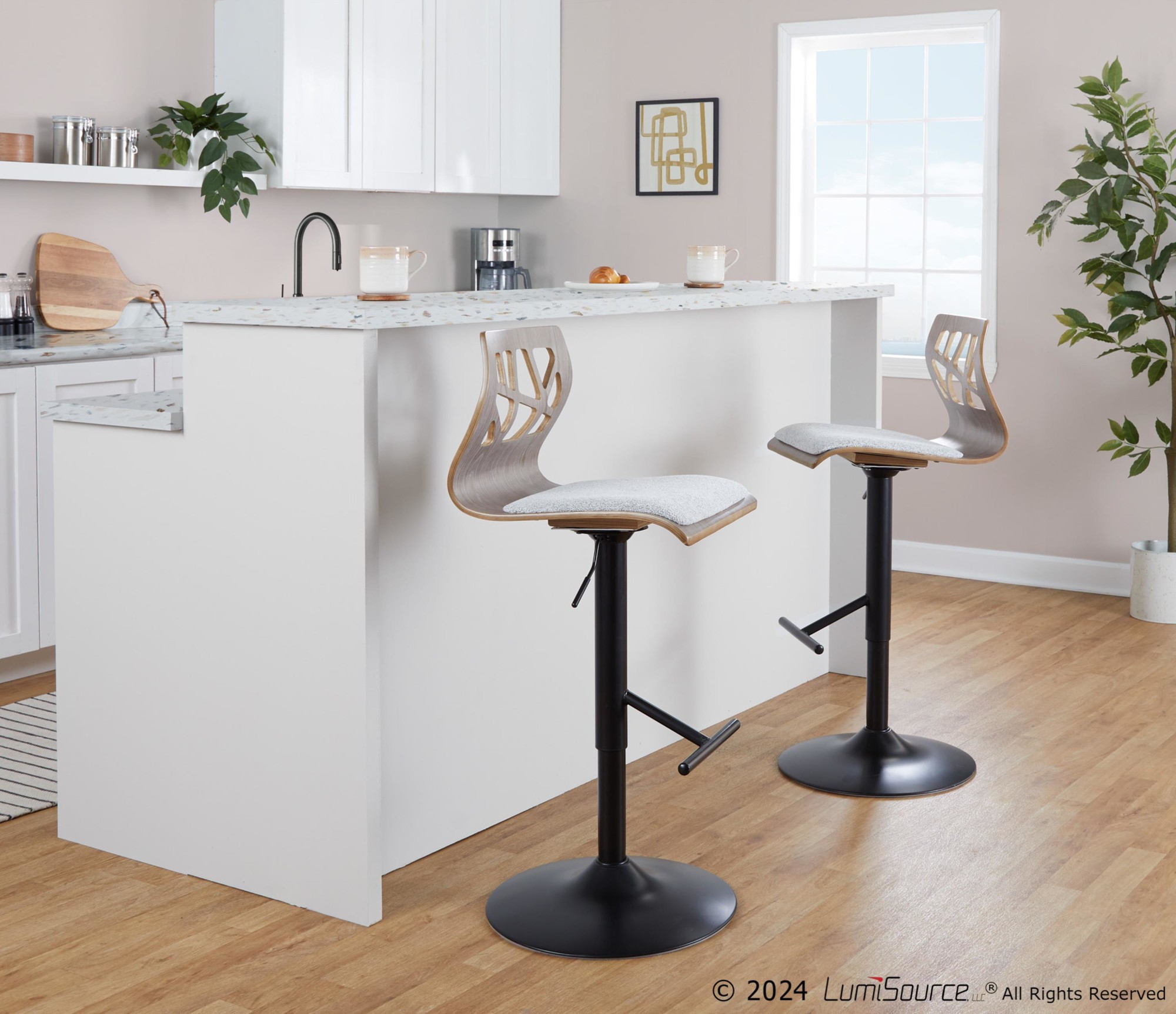 Folia Mid-Century Modern Swivel Adjustable Barstools Light Grey (Set of 3) (Set of 3) 2 Folia Mid-Century Modern Swivel Adjustable Barstools Light Grey (Set of 3) (Set of 3) - Image 2